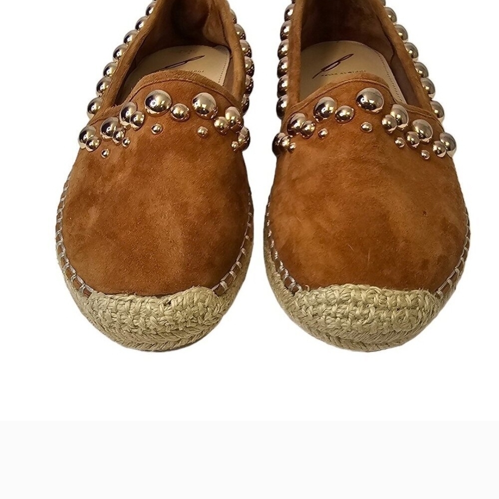 Brown Suede Espadrille Flats with Gold Studs